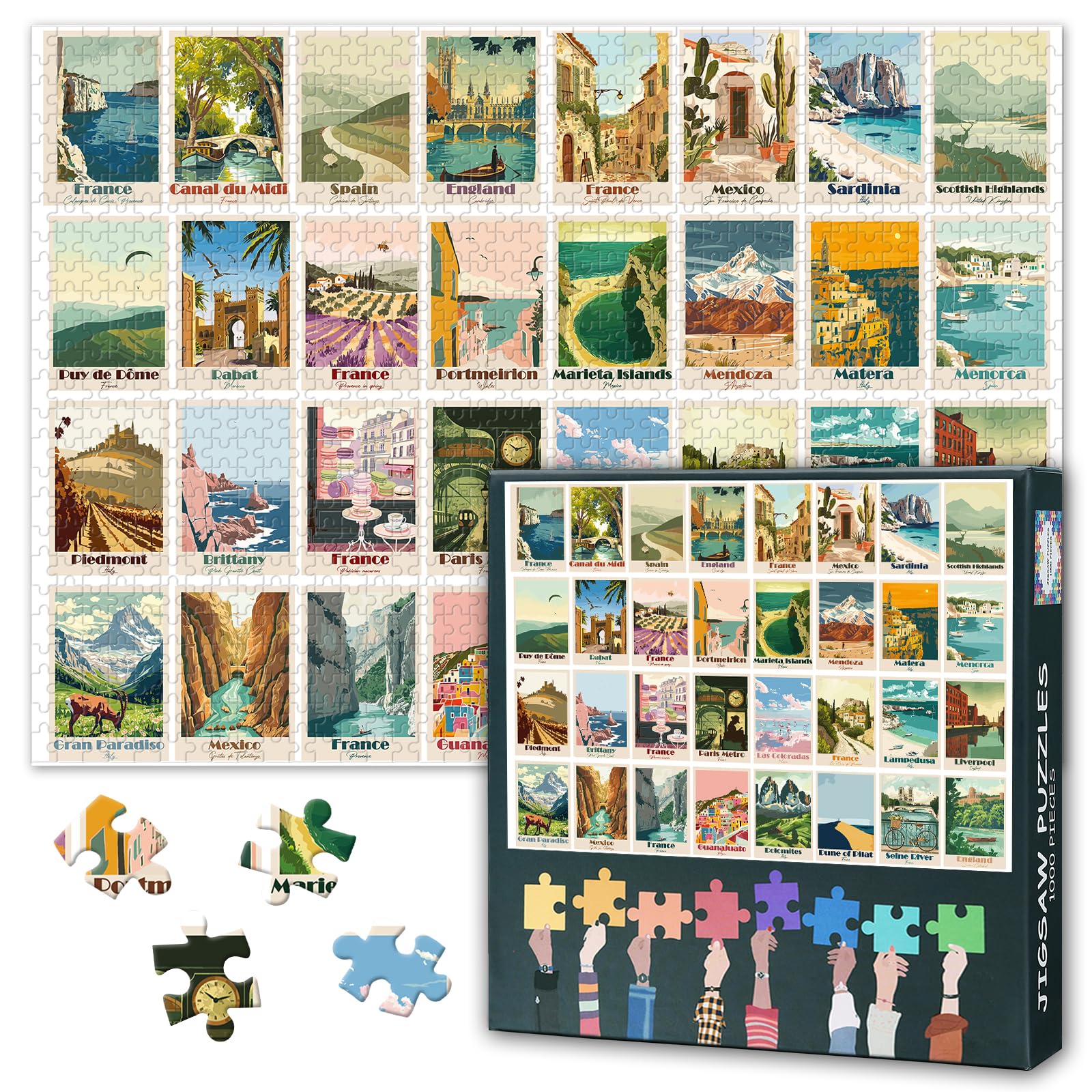 Jigsaw Puzzle for Adults 1000 Pieces World Travel Jigsaw Puzzles for Adults Gifts Challenging Puzzles Collection of World Landscape for Home Decor Family Games 27.5"X19.7"