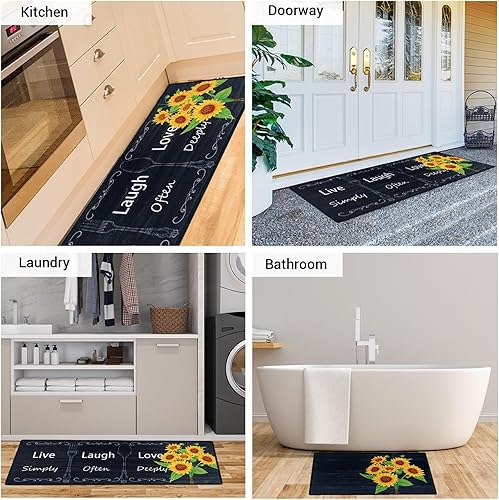 Miniatura 5 de Juego de 2 alfombras de cocina antideslizantes, color gris, alfombras de cocina de Acción de Gracias, 16 x 31.5 pulgadas + 16 x 47.3 pulgadas