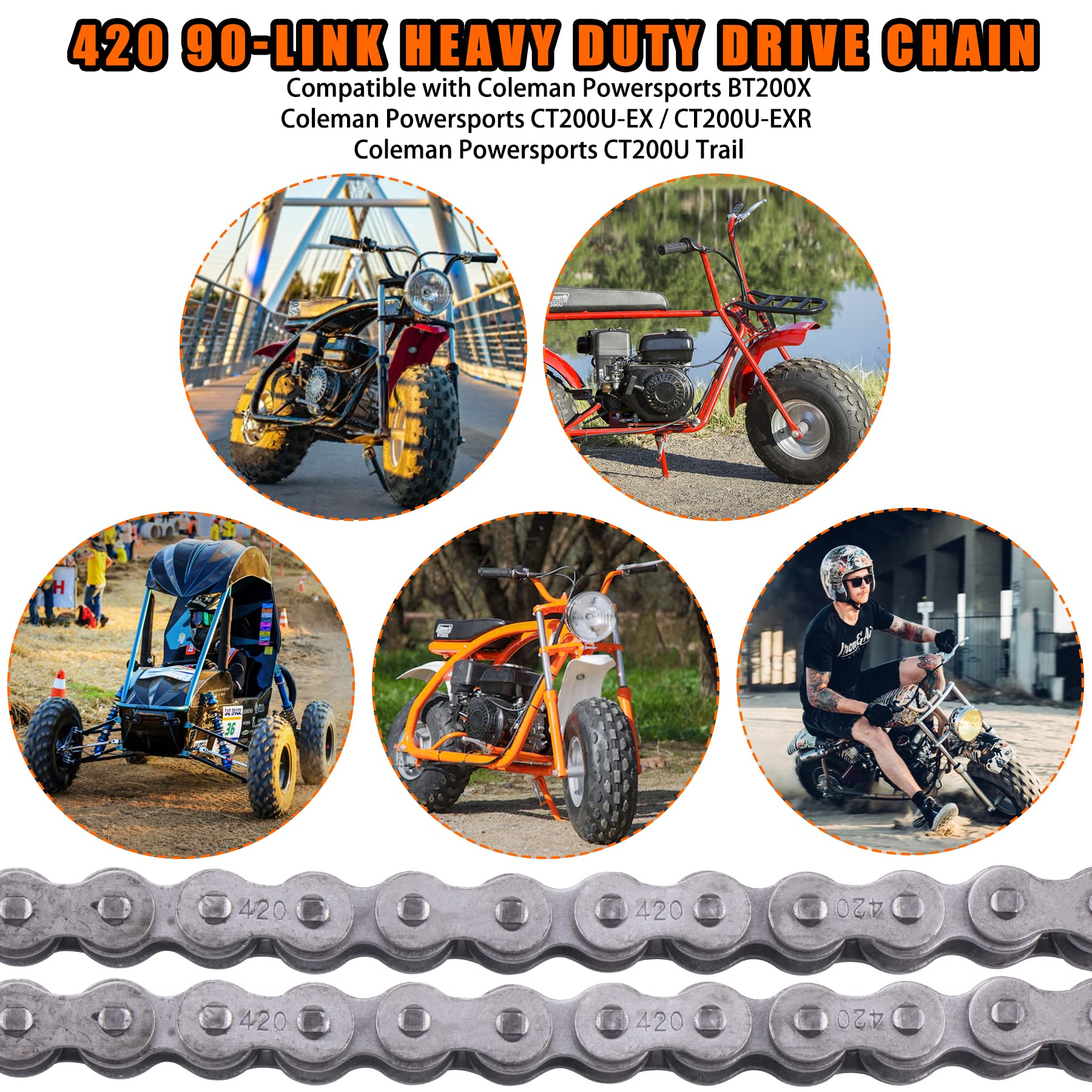 Coleman Mini Bike Chain 90 Links CNCMOTOK 420 Roller Chain Kit With Chain Breaker – 90 Link Chain For Coleman BT200X, CT200U, TrailMaster & MASSIMO Mini Bikes Gas Cap - View #6
