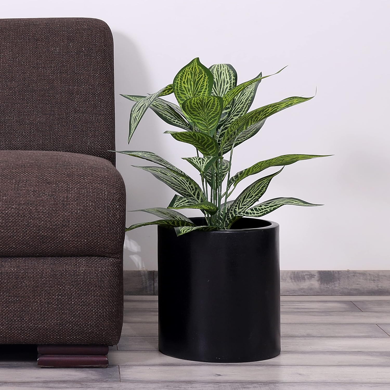 Fiberglass Medium Cyclindrical Shape Decorative Planter for Indoor Outdoor Plants - Gardening Plant Pot for Balcony, Patio, Lawn, Black, 10 x 11 Inch