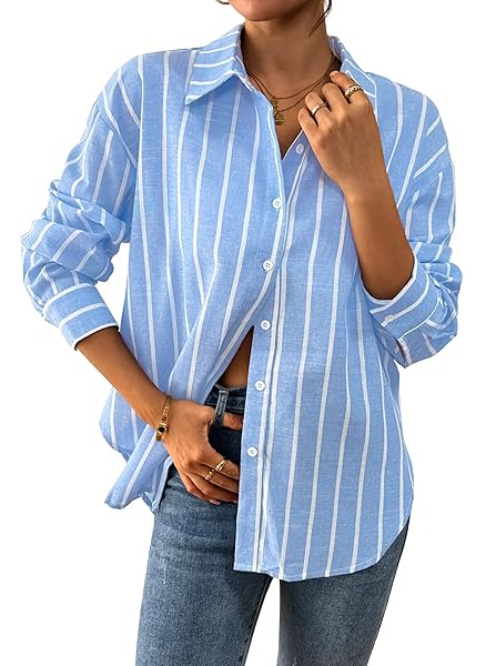 Avanova Women Pattern Print Button Down Blouse Top Long Sleeve Work Business Shirt