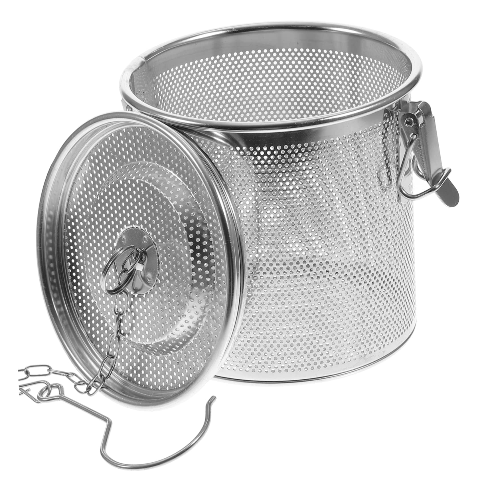 BRIGHTFUFU 1 PC Stainless Steel Spice Filter Ball with Hook Chain for Cooking Practical Brine Hamper for Seasoning Loose Tea Household Fryer Accessory Suspended Solid Separation Silver