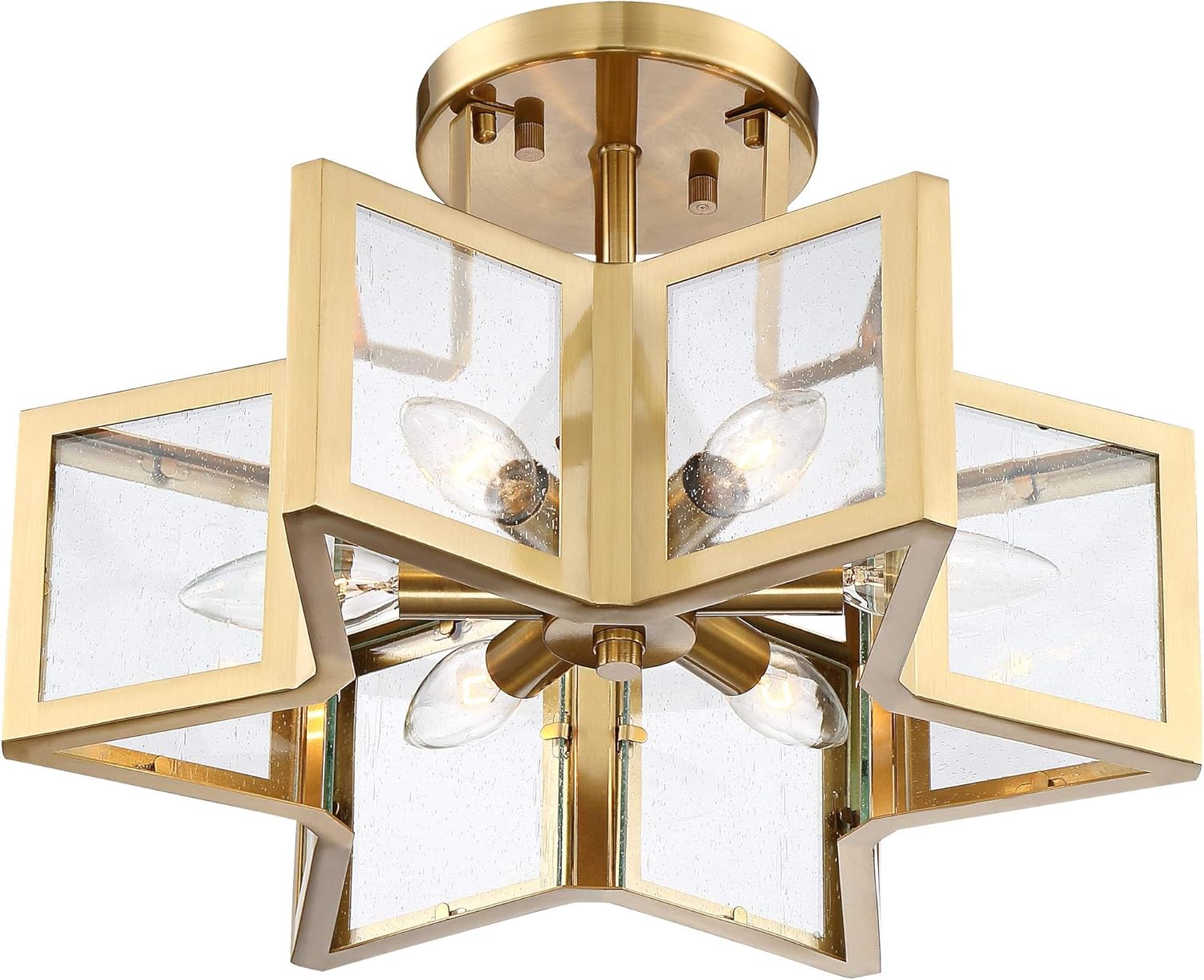 Modern Brass and Glass Star Semi-Flush Mount Ceiling Light