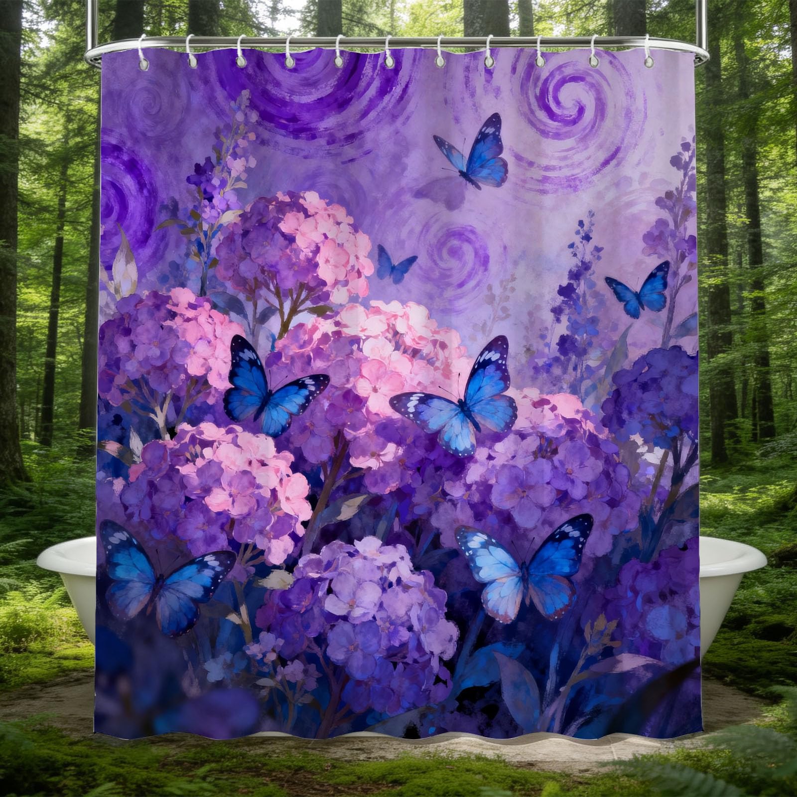 Hongduo 3D Purple Flowers Shower Curtain for Stalls Bathtubs Dreamy Bathroom Decor Shower Curtain Set Polyester Fabric Waterproof 120x180cm/48X71 Inch with Hooks