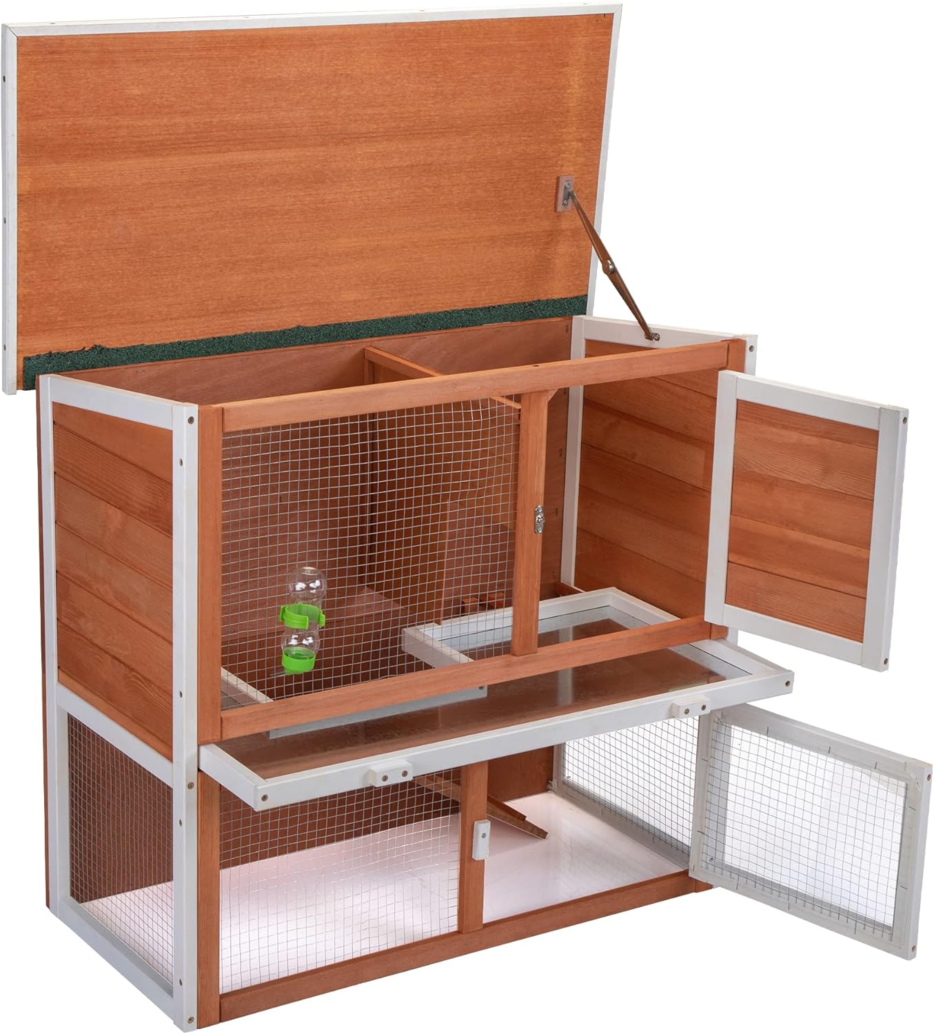 GOWE 2-Tier Wood Rabbit Hutch, Outdoor Bunny Cage for Small Animals, Wooden Enclosure for Multiple Pets, Orange