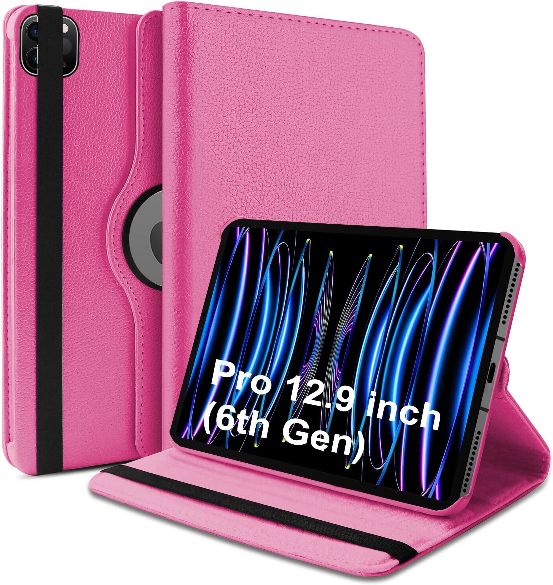 Rotating Cover for iPad Pro 12.9 inch 2022 (6th Generation) (Hot Pink) 360 Degree Leather Smart Rotary Swivel Stand Case