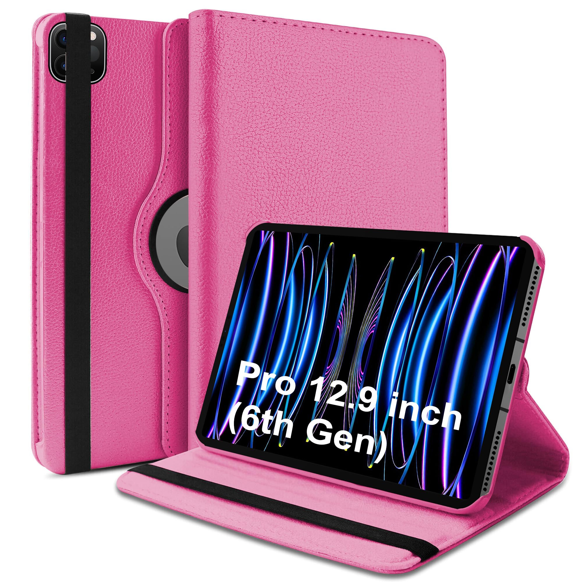 TGK Rotating Cover for iPad Pro 12.9 inch 2022 (6th Generation) (Hot Pink) 360 Degree Leather Smart Rotary Swivel Stand Case