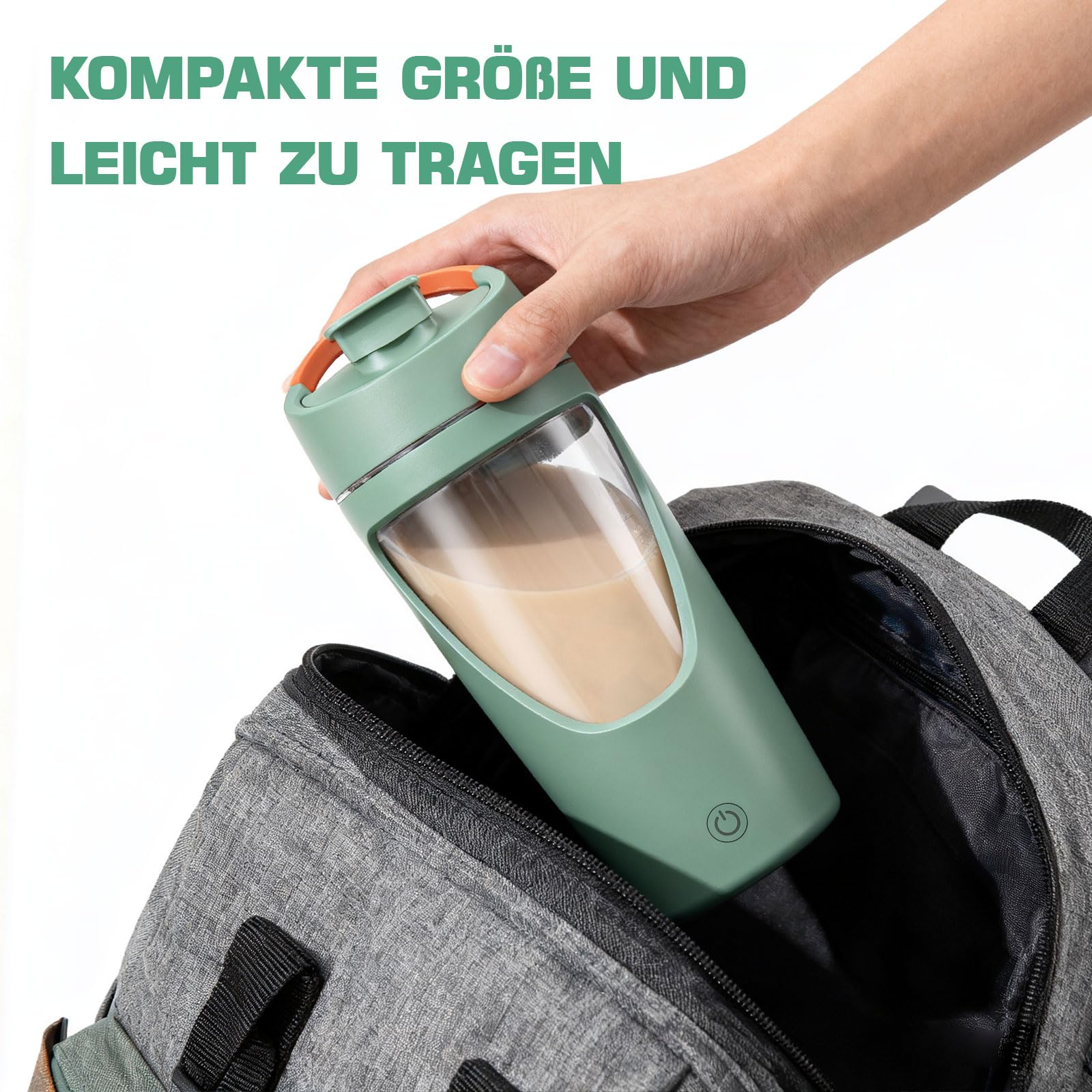 Shaker elettrico, 700ml shaker proteine elettrico con scomparto per polvere, bottiglia per shaker ricaricabile USB C, per frullati proteici, integratori e milkshake (Verde)