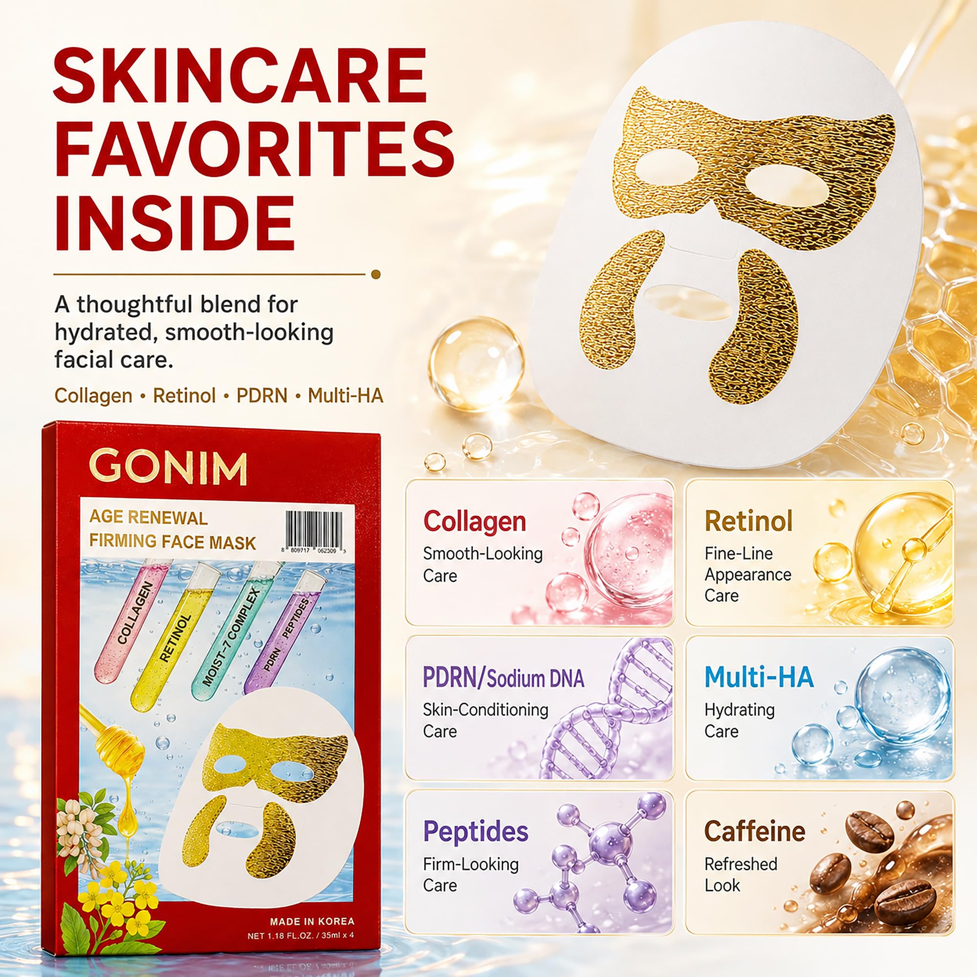 GONIM Korean Collagen Face Mask with PDRN, Retinol & Hyaluronic Acid