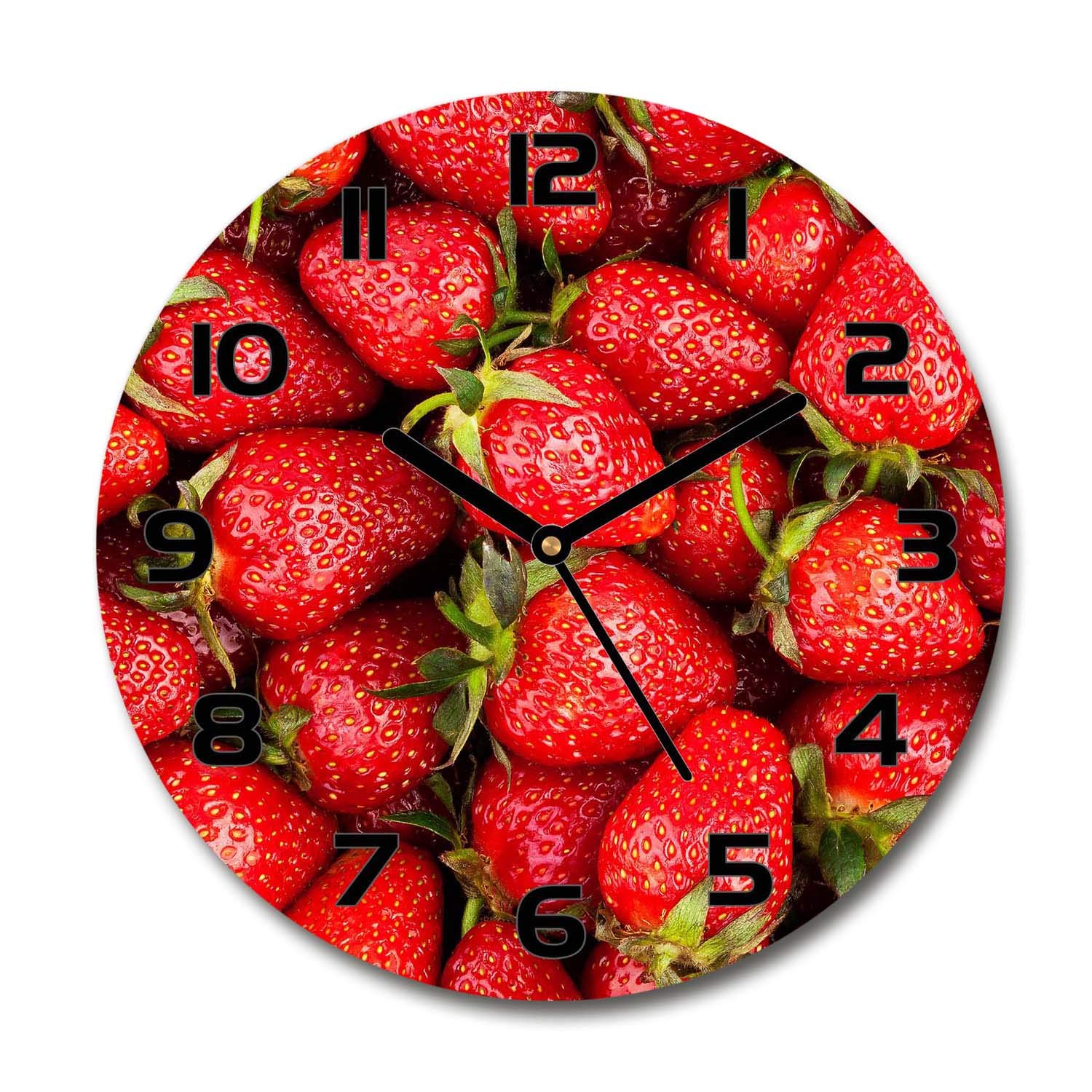 Horloge en verre fraises pour décorer une cuisine lumineuse ou un salon