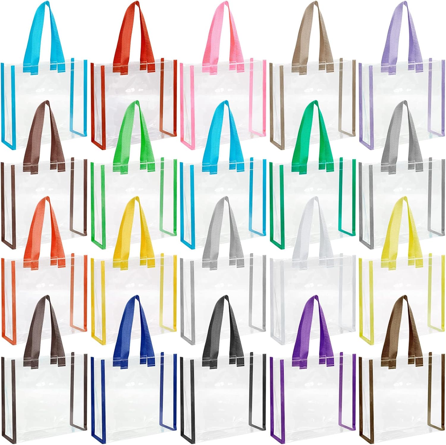 TaoBary 20 Pcs Summer Plastic Clear Tote Bags 10 x 10 x 4 Inch Stadium Approved Vinyl Bag Handles Women Travel(Multicolor)