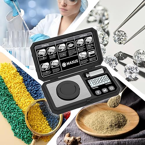 Miniatura 7 de MAXUS Báscula miligramos de 1.76 oz0.00 oz, báscula compacta de mg con peso de calibración de 1.76 oz, báscula de polvo negro para recargar, incluye