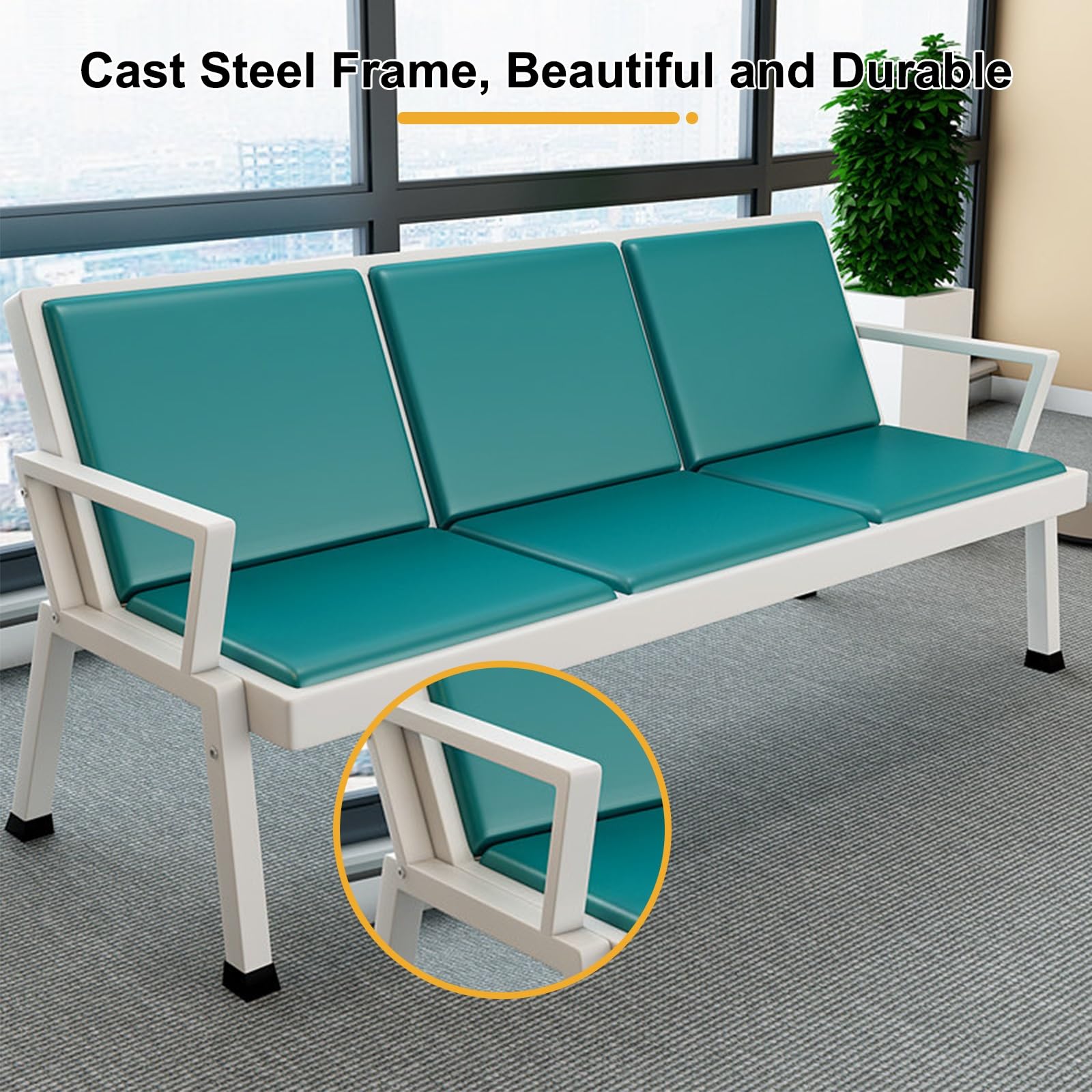 Silla de Espera Resistente, Banco para Oficinas con Respaldo Ajustable y Estructura de Acero, Ideal para Aeropuertos, Estaciones, Oficinas, Hospitales y Mucho Más(Black)