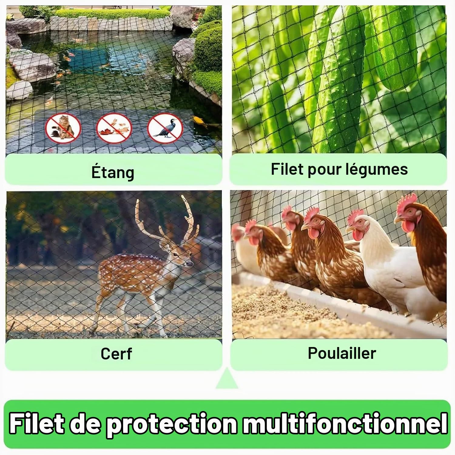 30x15m Filet Anti Oiseaux，Filet Poule，Anti Pigeon Réutilisable pour Volière,Maille 5x5cm,et Résiste Aux Intempéries pour Protéger Potagers Fruits Contre,Résistant aux Intempéries et aux UV