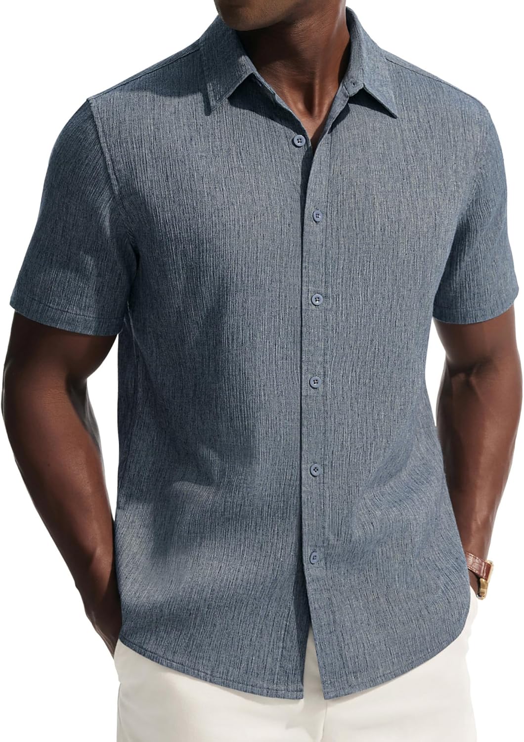 PJ PAUL JONES Mens Button Down Short Sleeve Shirt Casual Linen Summer Beach Vacation Shirts for Men