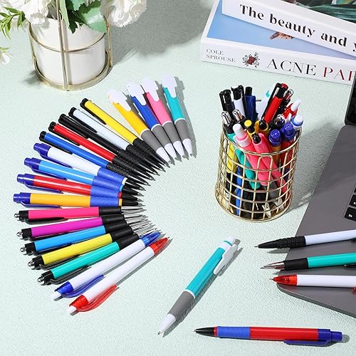 Miniatura 6 de Harloon 500 bolígrafos de impresión a granel, retráctiles a granel, bolígrafos de tinta azul de 0.039 pulgadas, bolígrafos de plástico con clip para