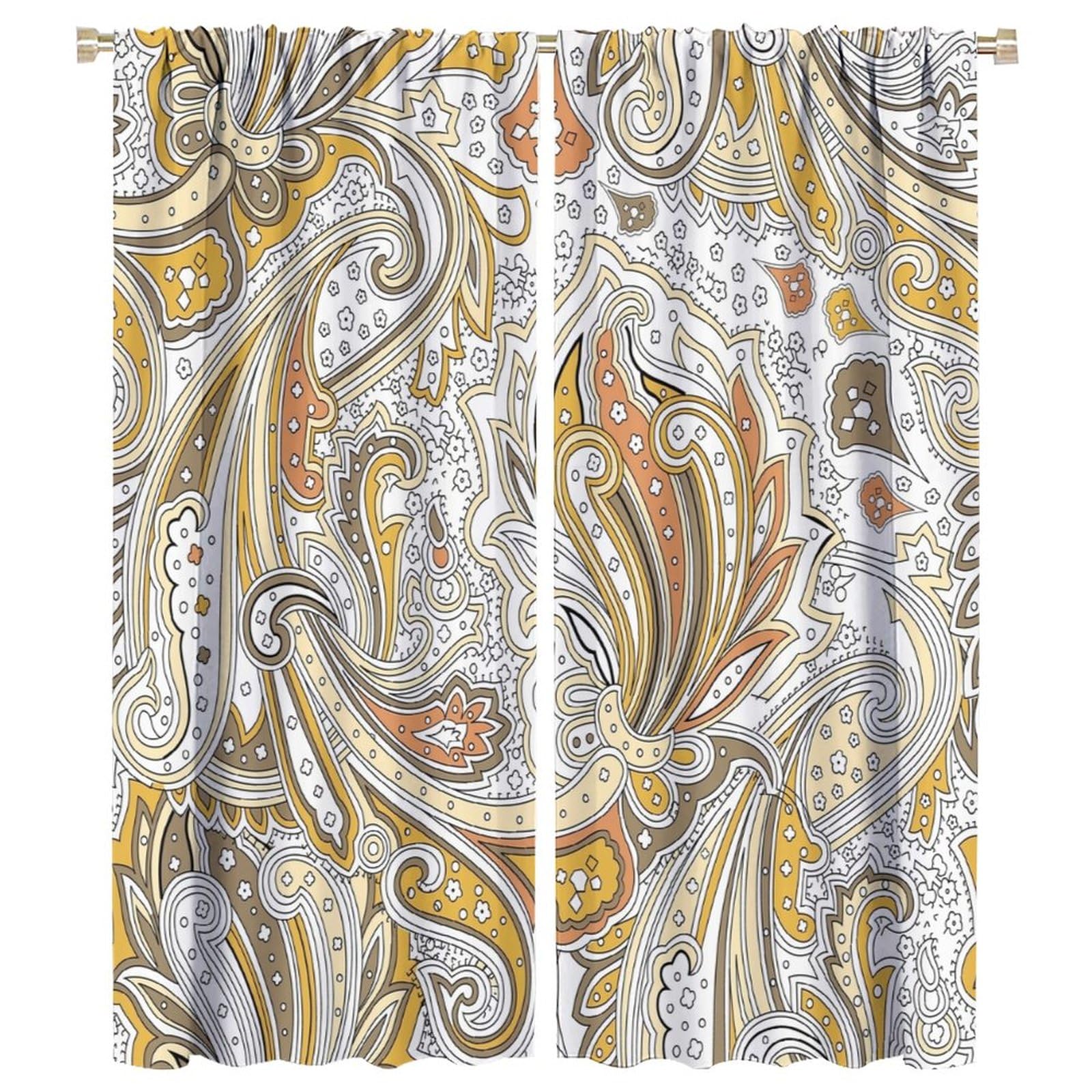 BenYaSong Paisley Flower Blackout Window Curtains,Paisley Pattern on White Background Style Print for Teen Thermal Insulated Darkening Room Window Curtain Drapes 2 Panels 42x54 Inch