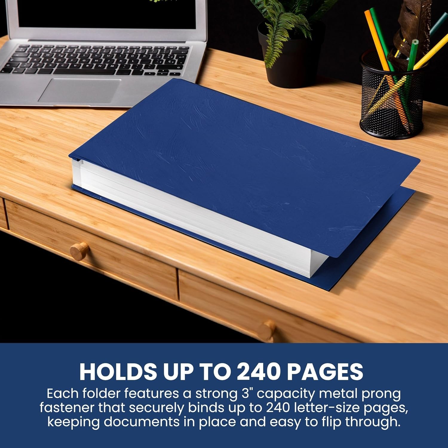 10 Pack of 11”x17” Landscape Pressboard Presentation Binder Folder, Blue Fiberboard Report Cover with 3" Capacity Metal Prong Paper Fastener, Heavy-Duty Document Binder for Reports and Proposals