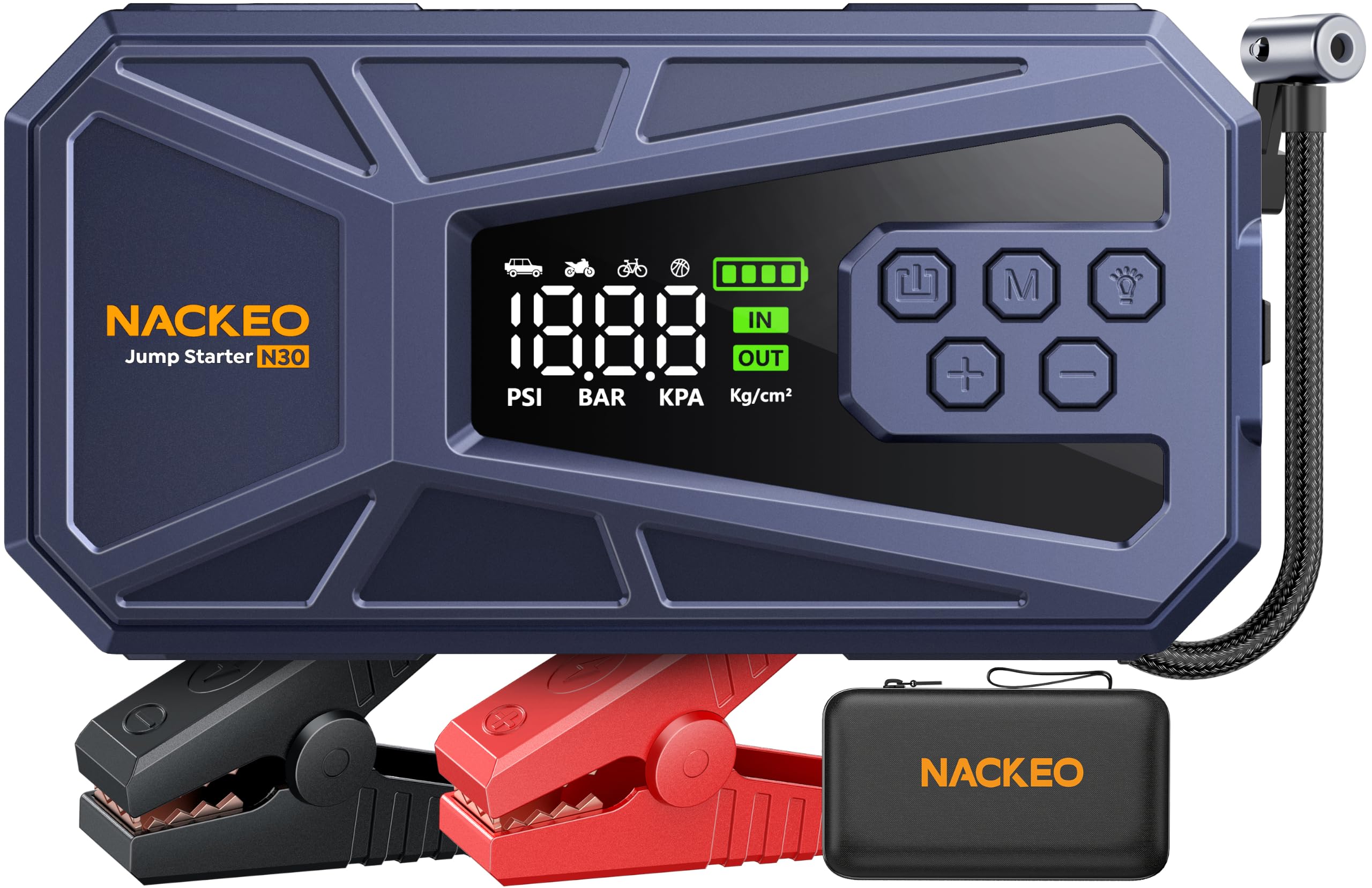 Booster Batterie Voiture 8000A avec Compresseur 160PSI, 12V Booster Voiture Portable (Essence & Diesel 12L), Démarreur Batterie Voiture avec Écran LCD,Eclairage de Secours,Banque d'alimentation