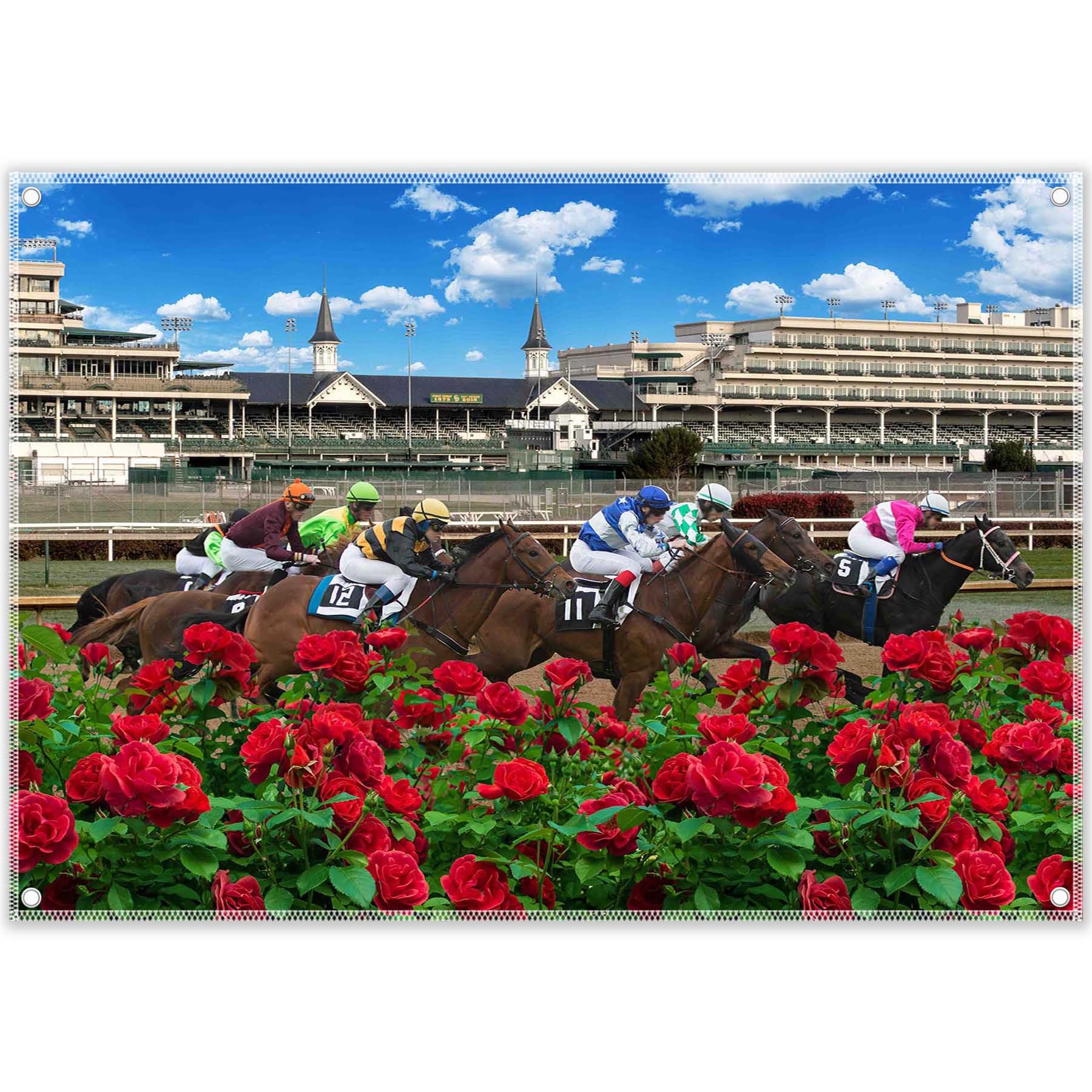 Yriujul 8x6ft Fabric Competition Photography Backdrop Horse Racing Red Roses Background Outdoor Kids Adult Party Photo Home Wall Tapestry Booth Props