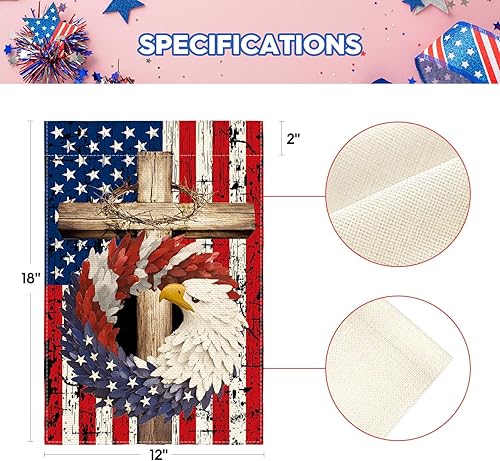 Miniatura 5 de AVOIN colorlife Bandera patriótica de estrellas y rayas de águila de 3 x 5 pies, doble cara exterior, 4 de julio, Día de los Caídos, Día de la