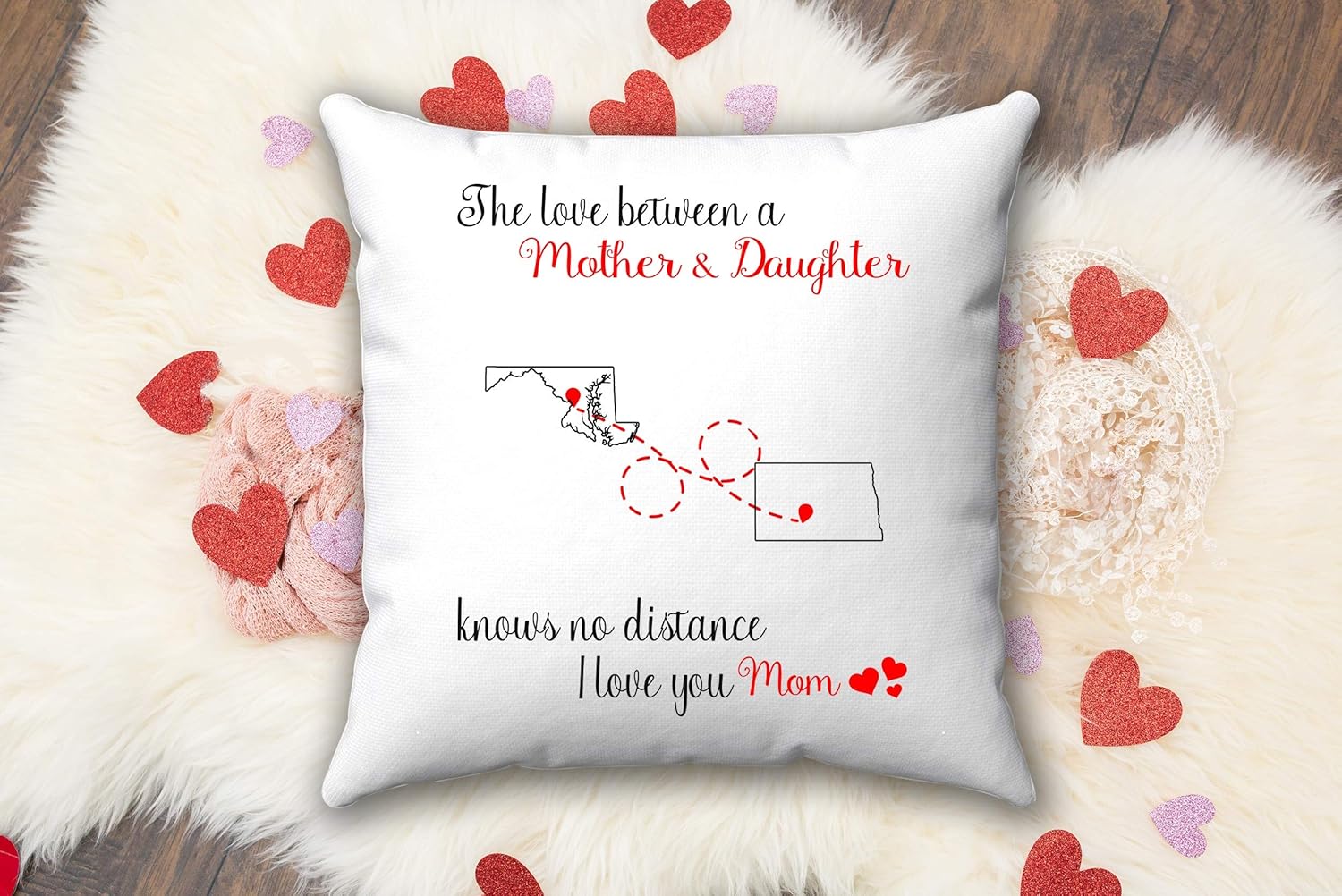 Happy Mother’s Day Throw Pillow Maryland North Dakota State The Love Between Mother And Daughter Knows No Distance Gifts for Mom Deco Throw Pillows With Inserts Included 18x18 inche