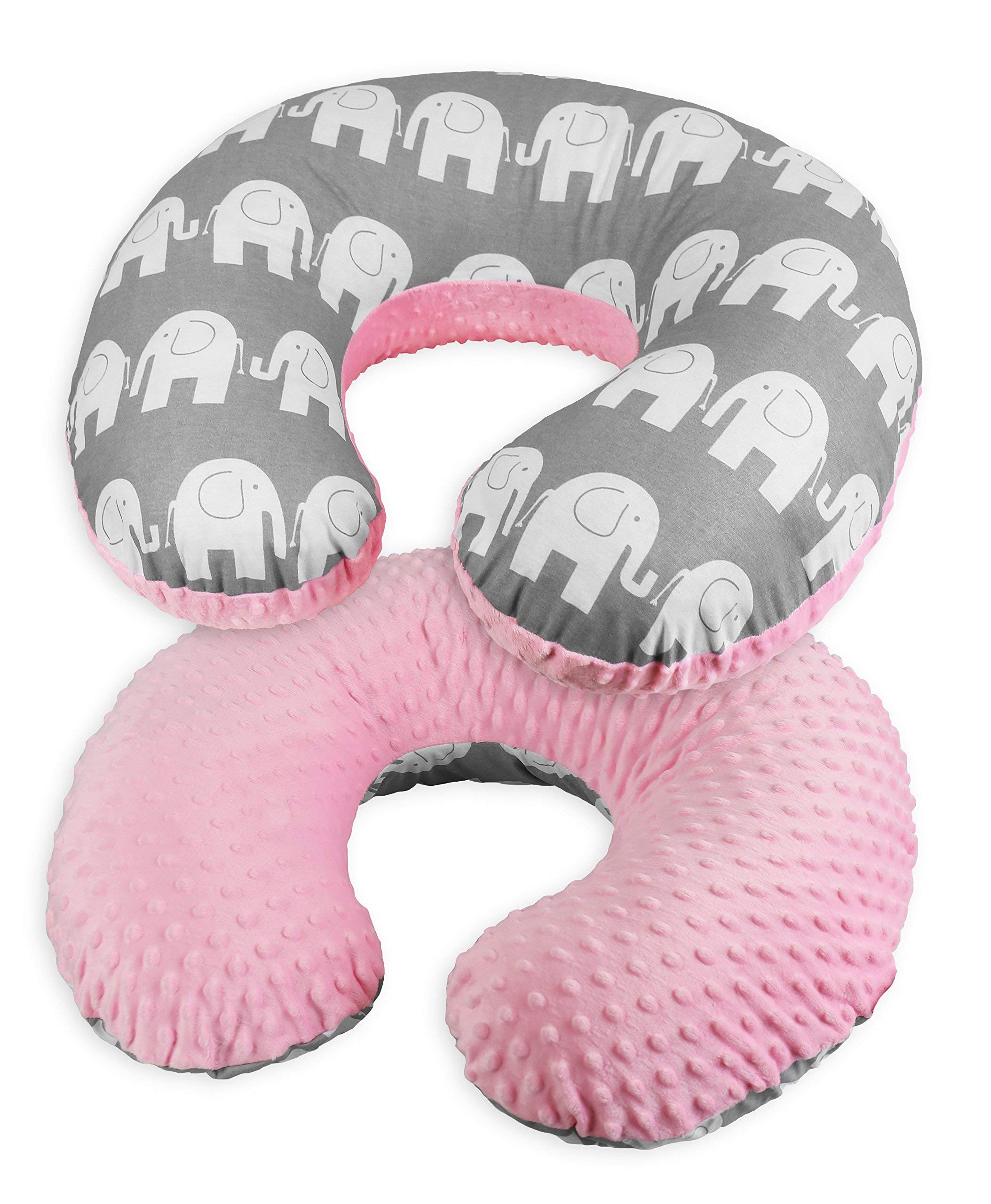 Babymam Pink / Grey Elephants Nursing Pillow Dimple Breast And Bottle Feeding Cushion Baby/Newborn Washable Removable Cotton Cover Maternity Pregnancy Gifts (Pink/Grey Elephants)