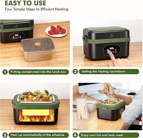 Miniatura 5 de Fiambrera eléctrica inalámbrica para adultos, lonchera autocalentable de 1.5L con temporizador inteligente, batería de 8000 mAh, calentador de