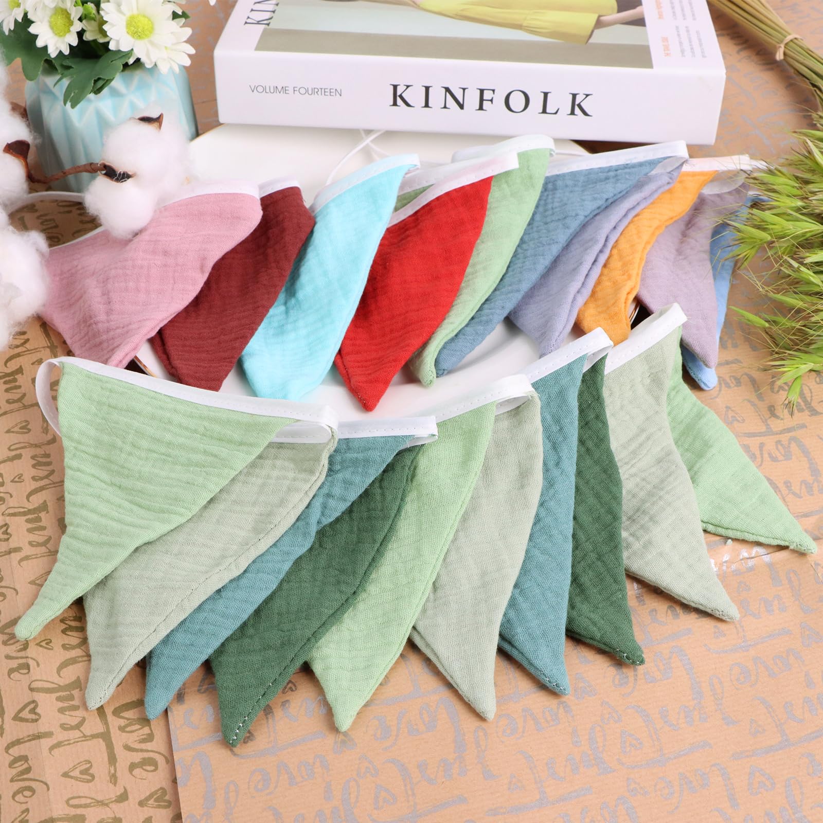 Lot De 3 Guirlande De Fanions en Tissu Double Face,2.5m Fanions Guirlande,Fanions en Coton pour Chambre d'enfant, Fête d'anniversaire, Chambre De Bébé