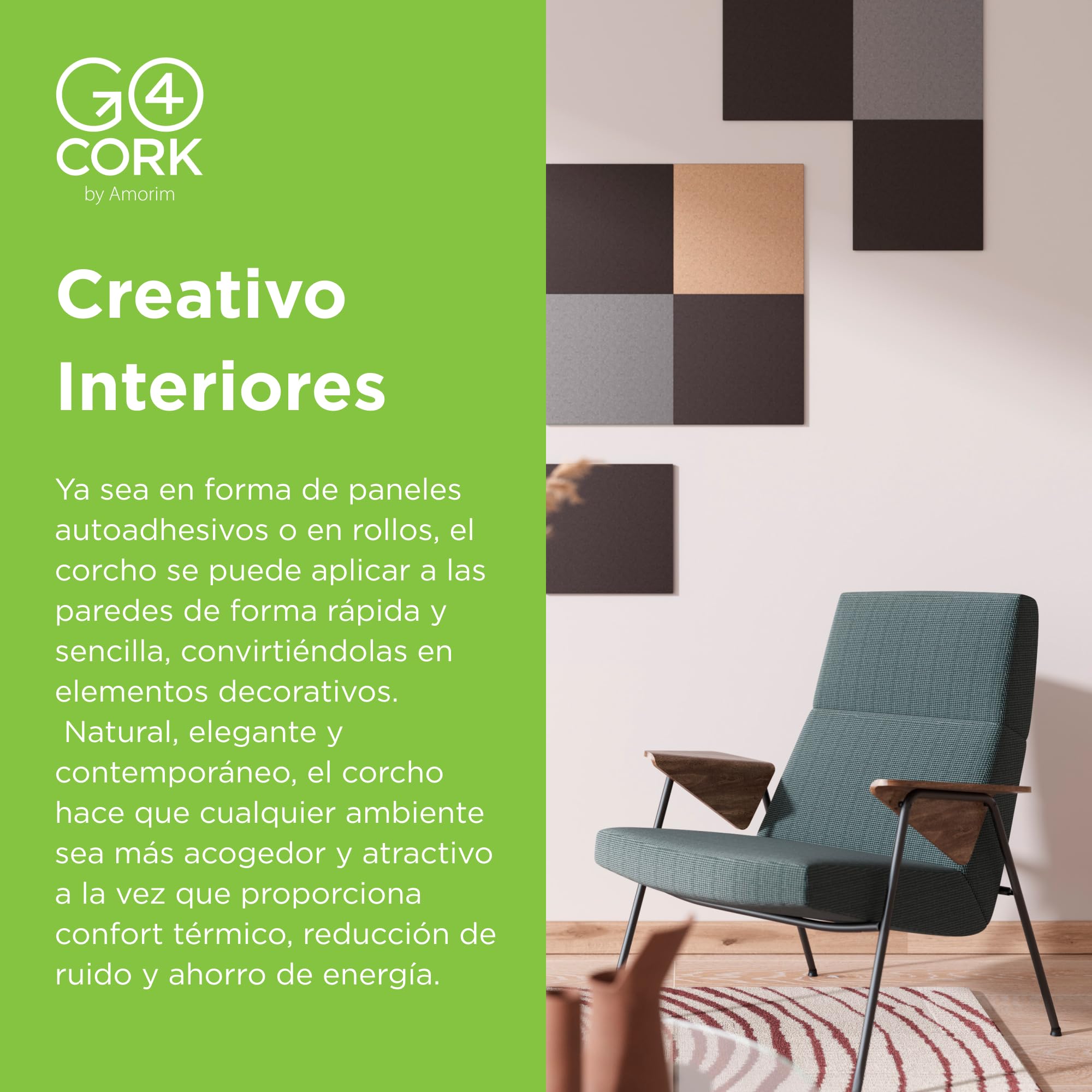 Baldosas adhesivas cuadradas de corcho Go4Cork 50×50cm, paquete de 4 | Baldosas de corcho ecológico con reverso adhesivo | Multiuso para manualidades y decoración | Antideslizantes y fáciles de usar