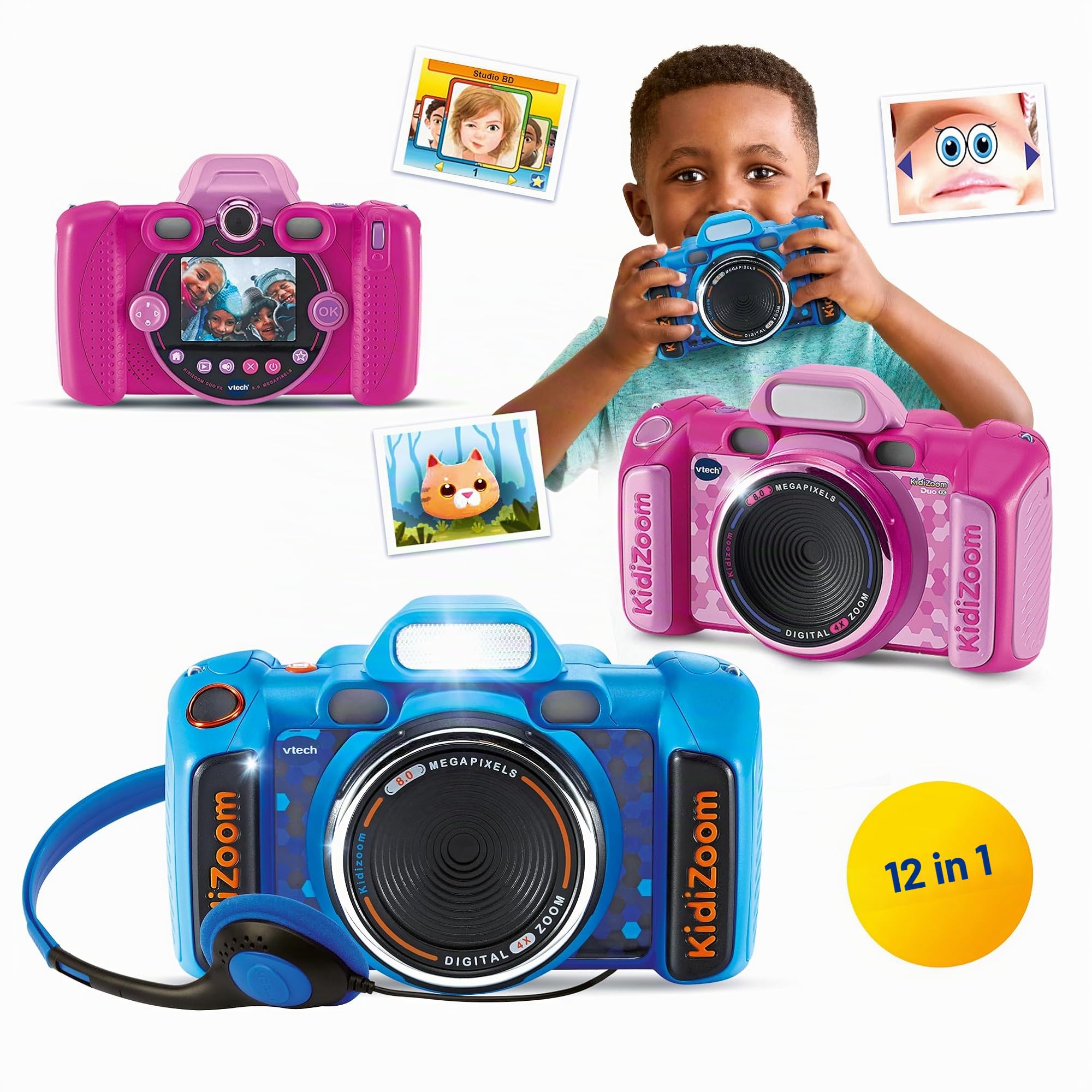 VTech - Kidizoom Duo FX blu, fotocamera per bambini, selfie, video, schermo a colori, studio di fumetti, filtri ed effetti divertenti, regalo per bambini dai 4 ai 12 anni, contenuto spagnolo