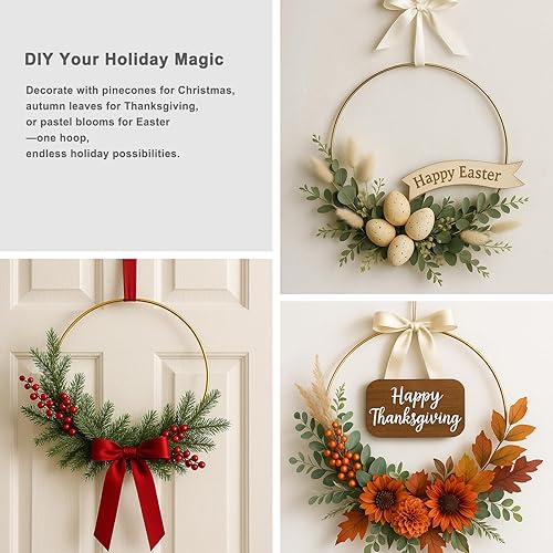 Miniatura 7 de Paquete de 16 aros florales de metal de 12 pulgadas para manualidades, anillos de macramé, corona, atrapasueños, anillos de bricolaje, coronas, aros