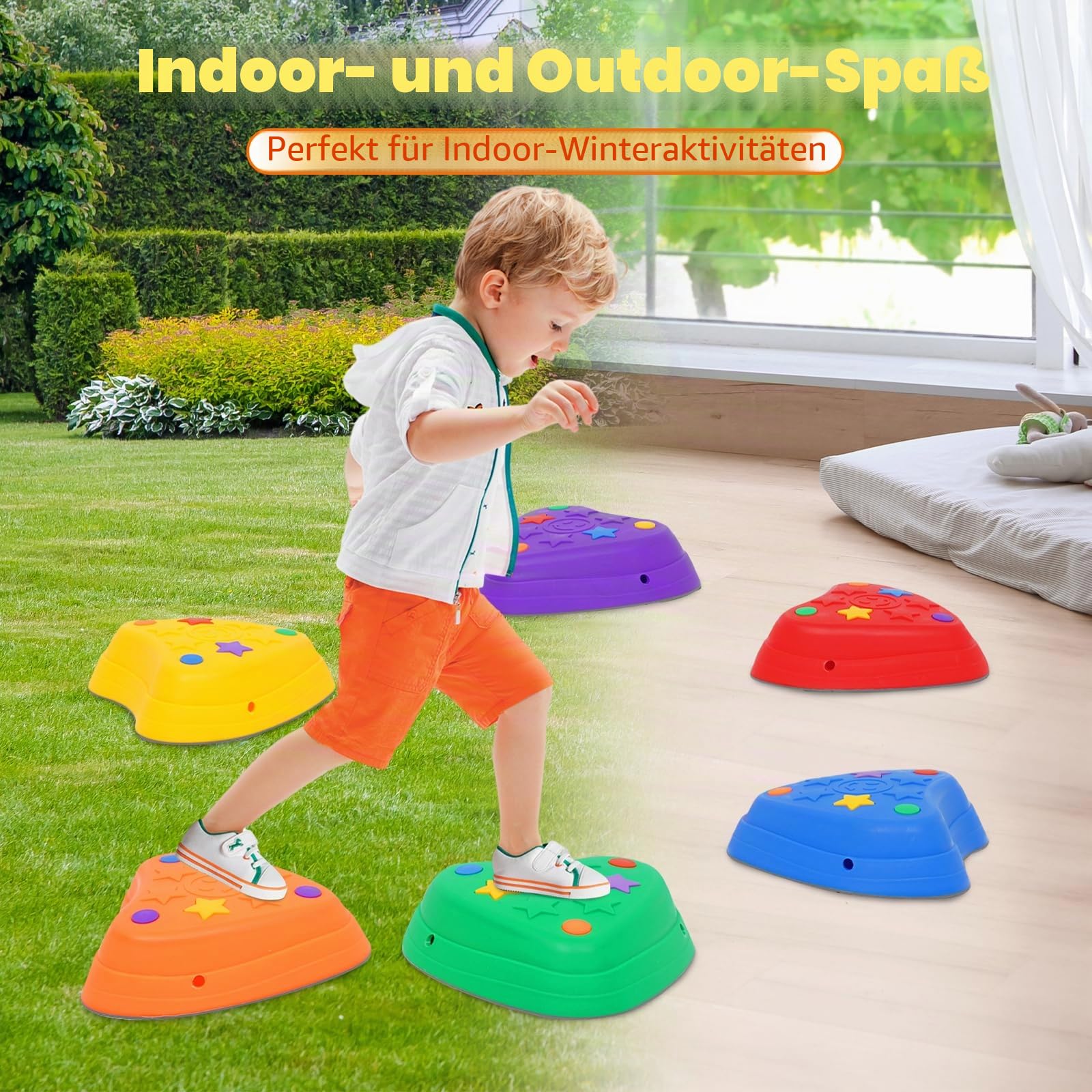 Balanciersteine für Kinder zur Förderung von Balance, Motorik & Koordination,6 PCS Rutschfeste Balanciersteine für Innen- und Außenbereiche, für Schulen, Kitas & Therapiezentren