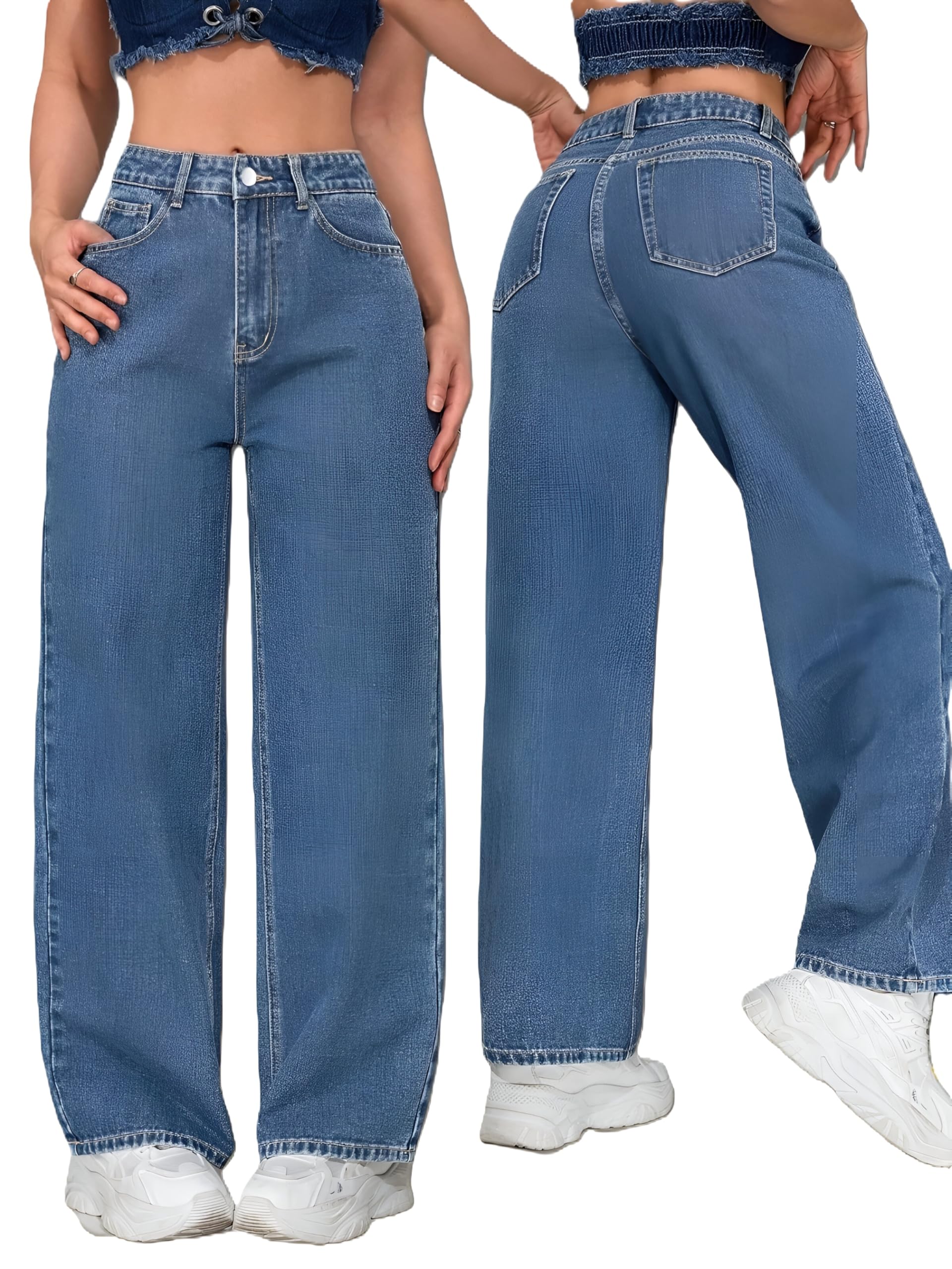 third quadrant Women’s Mid-Waist Straight Fit Jeans - Relaxed Rigid Denim, Classic Blue-picture-24