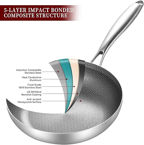Miniatura 2 de LOLYKITCH Sartén híbrida de acero inoxidable antiadherente de 12 pulgadas, sartén de inducción con tapa, sartén, horno y lavavajillas, mango