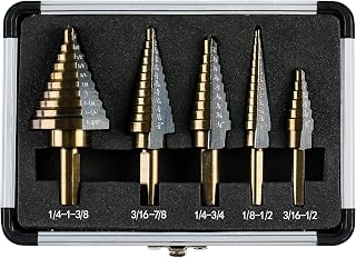 5PCS HSS Titanium Step Drill Bit Set - 50 Sizes High Speed Steel Bits for Metal, Plastic & Sheet Drilling w/ Aluminum Case