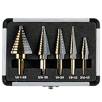 Vista 7 de Juego de 3 brocas escalonadas, brocas escalonadas de titanio HSS para metal, 28 tamaños con bolsa portátil
