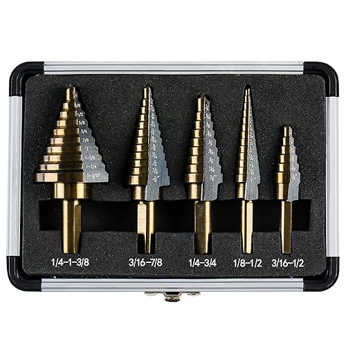 IRONANT Step Drill Bits, 5PCS HSS Titanium Step Drill Bit Set, 50 Sizes High Speed Steel Step Bits for Metal with Aluminum Case