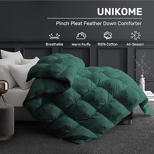 Miniatura 2 de UNIKOME Edredón de plumas de ganso con diseño plisado de pellizco, relleno de edredón para todas las estaciones con funda 100% algodón, esponjosidad