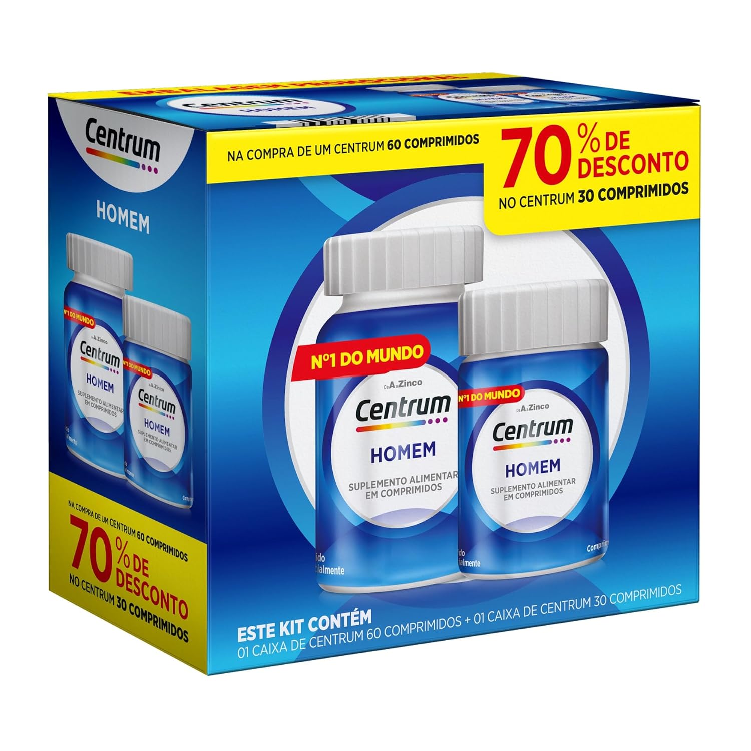 Centrum Homem Multivitaminico Diário com Magnésio, Vitamina D e Vitamina B12, Leve 90 Comprimidos e Pague 60
