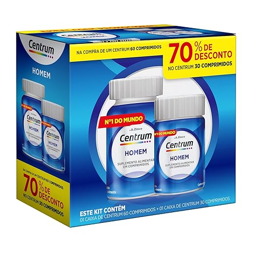 Centrum Homem Multivitaminico Diário com Magnésio, Vitamina D e Vitamina B12, Leve 90 Comprimidos e Pague 60