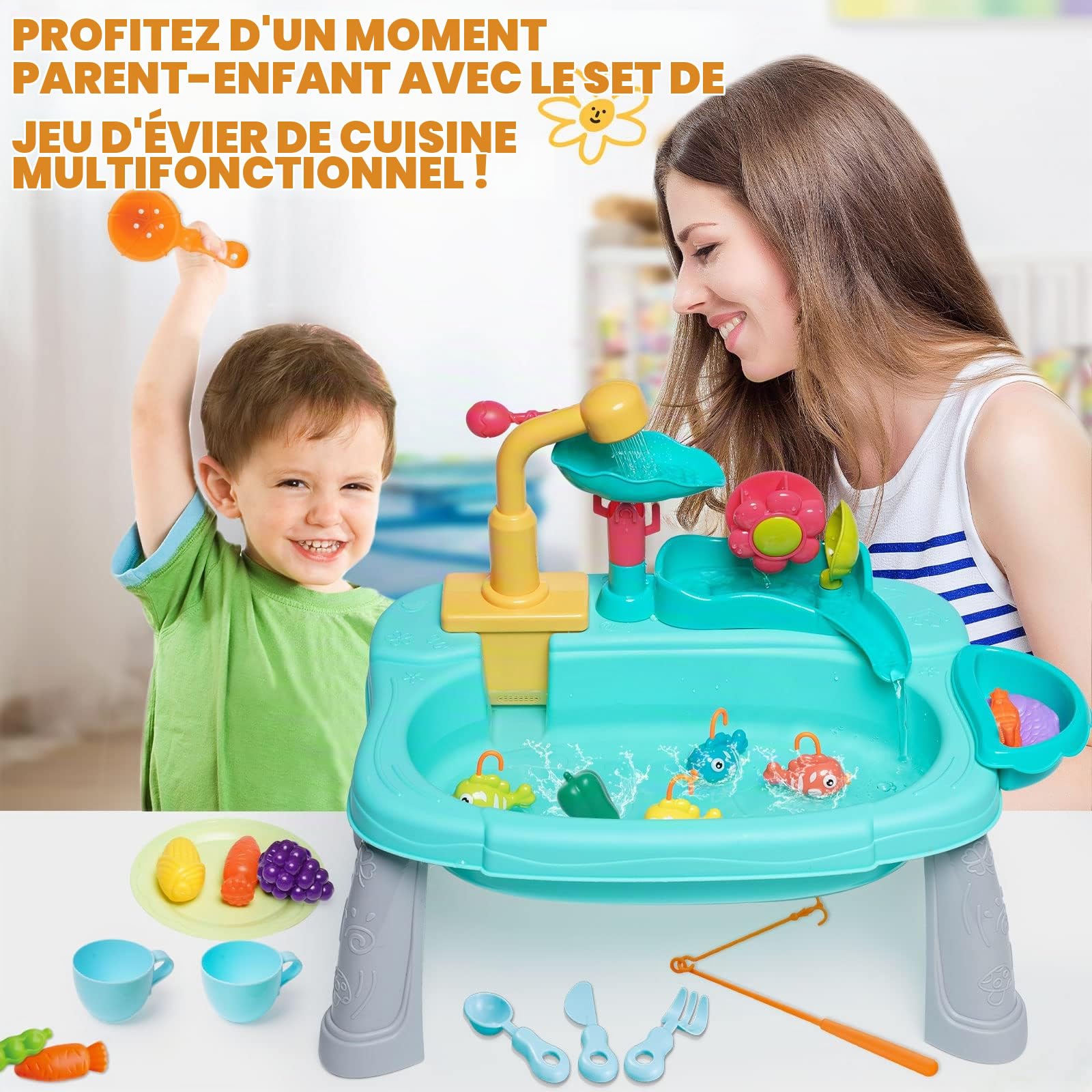 Jouet pour évier de Cuisine Play Kitchen Sink Toys Lave-Vaisselle Jouant avec Un Robinet électrique amélioré Faire Semblant de Jouer des Jouets pour Enfants Piscine Flottante Jouets de pêche