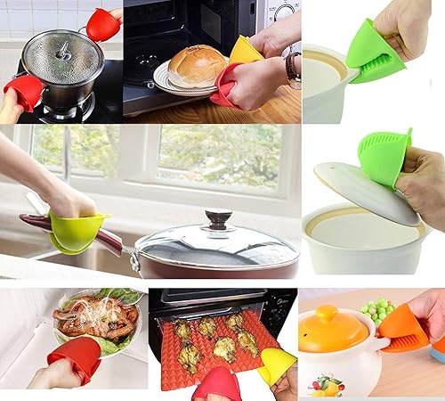 Miniatura 6 de 4 pares de mini guantes de silicona para horno, juegos de soportes para ollas para cocina, resistentes al calor, pequeños guantes antiquemaduras,