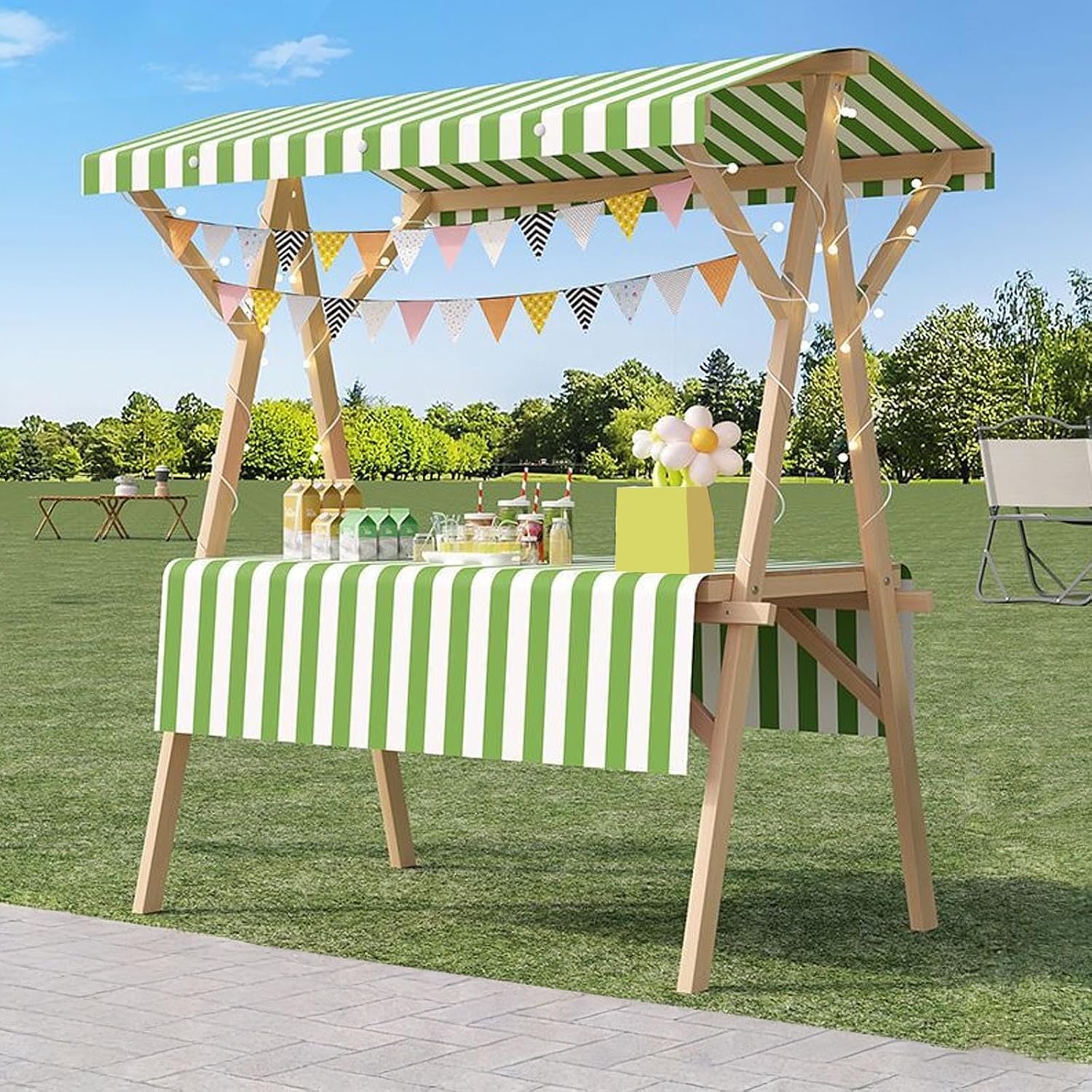 Wooden Market Stall Carts Display Stand with Awning, Foldable Selling Food Booth Concession Shelf for Farmers Markets, Craft Fairs Outdoor Events,(H,120cm/47in)