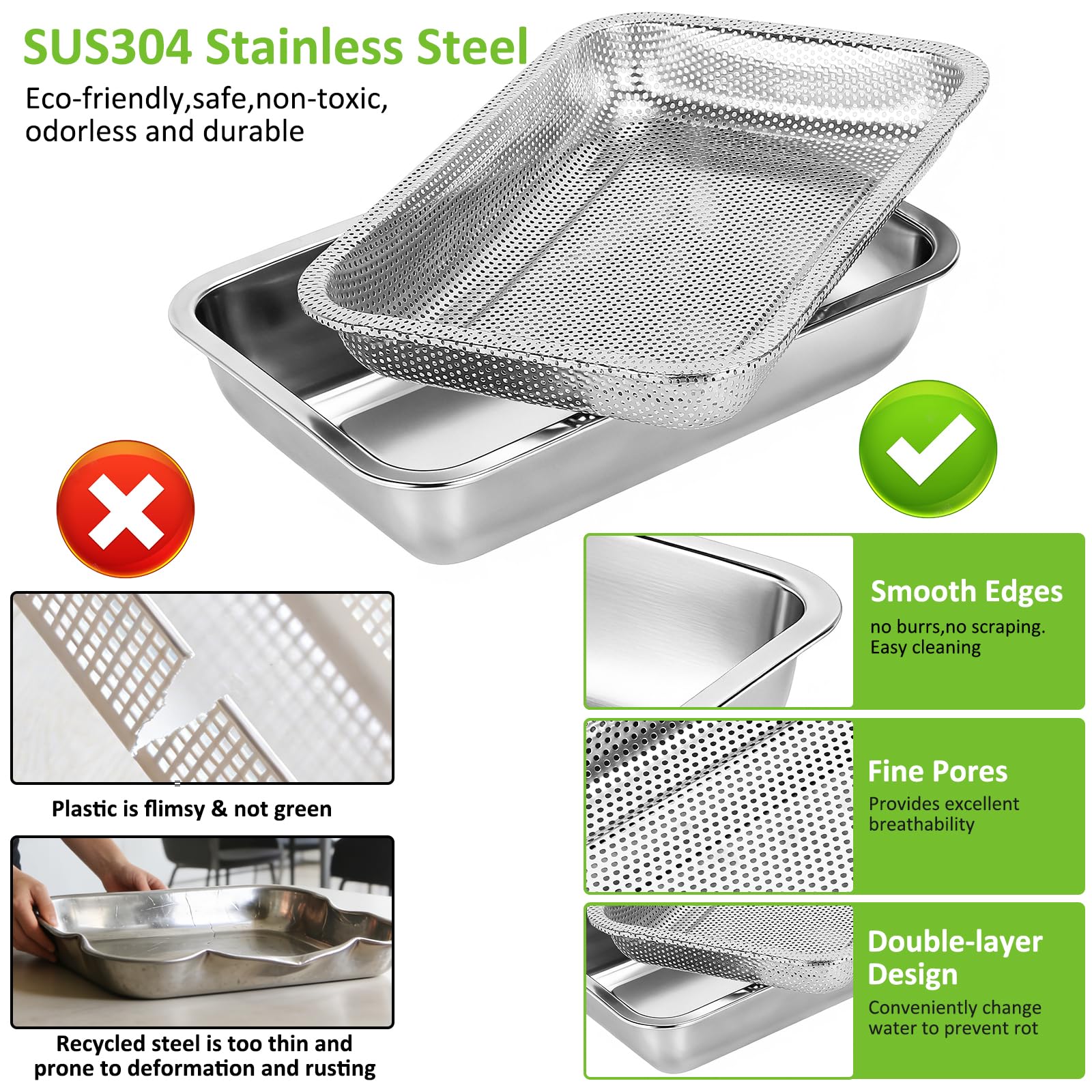 3 Stück Microgreens Growing Kit, Microgreen Schalen für Samensprouter, Sprossenschale zum Anbau von frischen Sprossen, Weizengras, Alfalfa Samen Keimung, Edelstahl