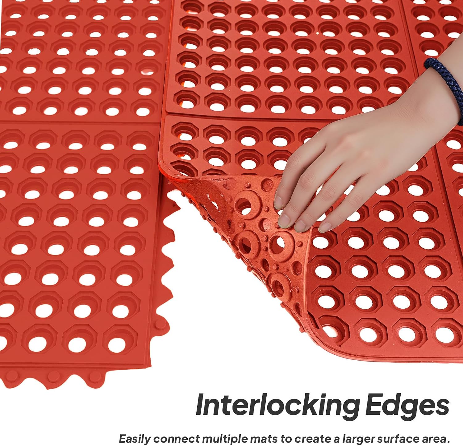 ROVSUN Rubber Floor Mat with Holes, Anti-Fatigue/Non-Slip Drainage Mat, for Industrial Kitchen Restaurant Bar Bathroom Utility Garage Pool Entry Door Mat, Indoor (36''x 36'' Red 1Pcs)