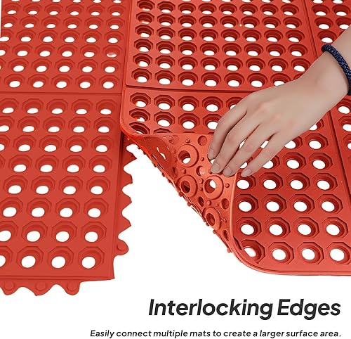 Vista 35 de ROVSUN Tapete de goma entrelazado resistente de 36 x 36 pulgadas, tapete comercial antideslizante con orificios de drenaje, diseño antifatiga