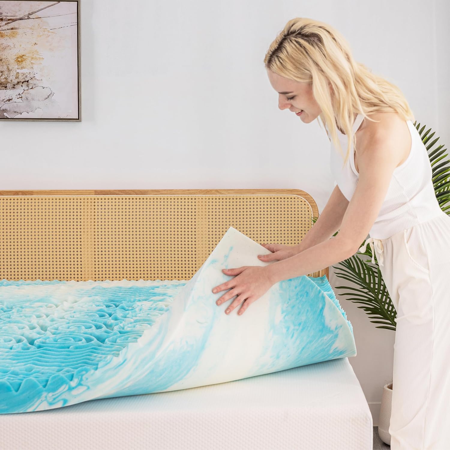 EGOHOME 5-Zone Memory Foam Mattress Topper 2 Inch Twin, Gel Cooling Infused Foam Mattress Topper for Pressure Relief, CertiPUR Certified Bed Topper,Blue, 38"×75"