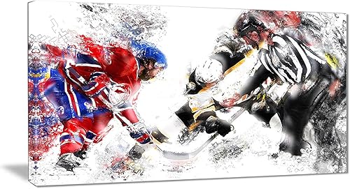 PT2524-32-16 Hockey Face Off - Impresión en lienzo deportiva grande, 32 x 16 pulgadas