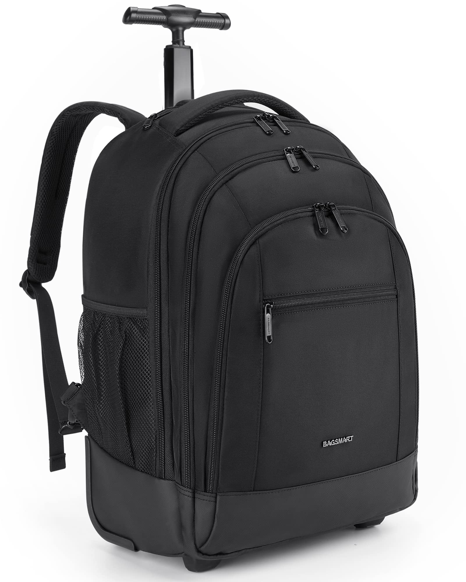 BAGSMART Rolling Backpack, Water Resistant Travel Laptop Backpacks with Wheels, Large Roller College Bookbag wheeled Computer Bag Business Luggage Carry on for Men Fits 17 Inch Notebook, Black